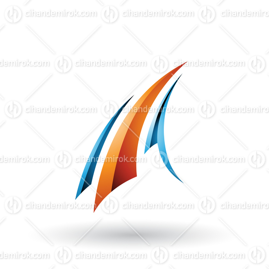 Blue and Orange Glossy Flying Letter A Vector Illustration