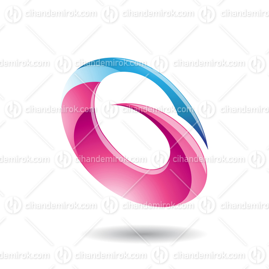 Blue and Pink Glossy Abstract Spiky Round Icon for Letter G Q or O