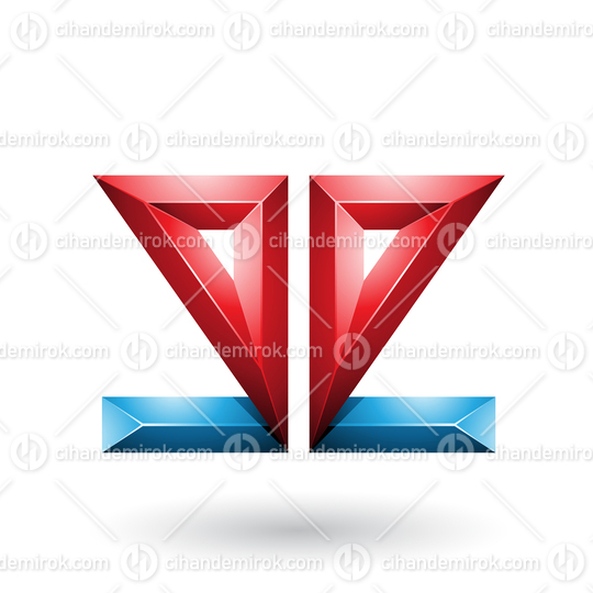 Blue and Red 3d Geometrical Double Sided Embossed Letter E