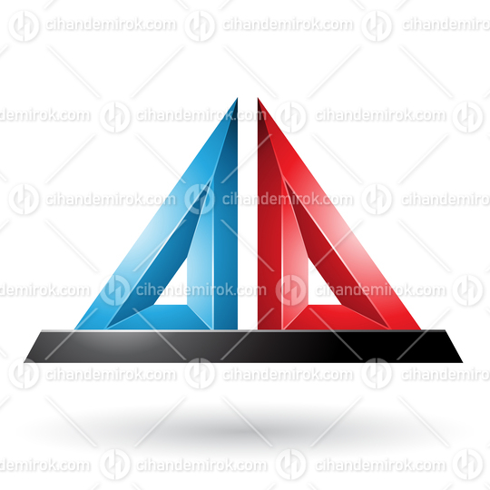Blue and Red 3d Pyramidical Embossed Shape Vector Illustration