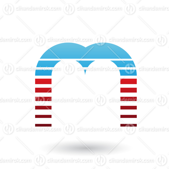 Blue and Red Letter M Icon with Horizontal Stripes Vector Illustration