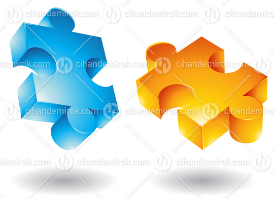 Blue and Yellow 3d Flying Jigsaw Puzzle Icons