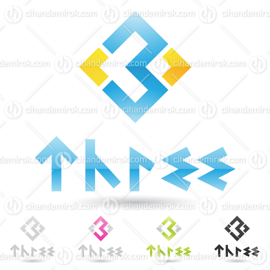 Blue and Yellow Abstract Logo Icon of a Square Shaped Number 3
