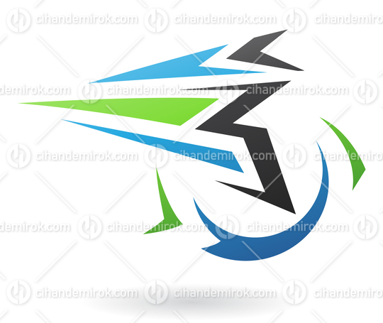 Blue Black and Green Flying Dynamic Striped Triangular Abstract Logo Icon