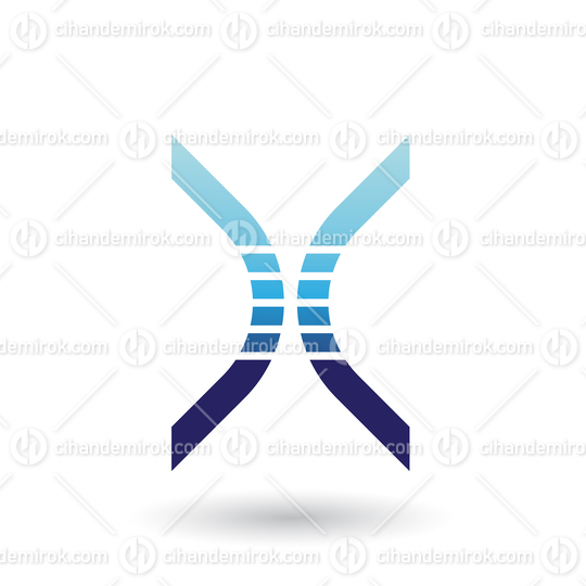 Blue Bow Shaped Striped Icon for Letter X Vector Illustration