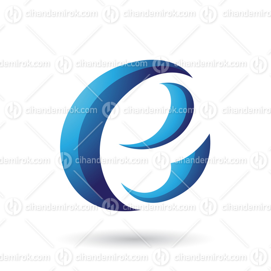 Blue Crescent Shape Letter E Vector Illustration