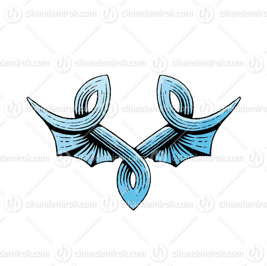 Blue Dragon or Bat Wings, Scratchboard Engraved Vector