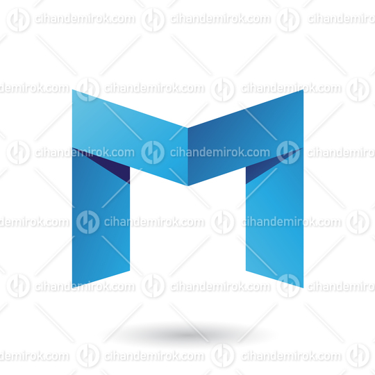 Blue Folded Paper Letter M Vector Illustration