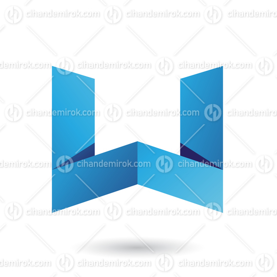 Blue Folded Paper Letter W Vector Illustration