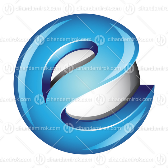 Blue Glossy 3d Round Letter E Logo Icon - Bundle No: 007