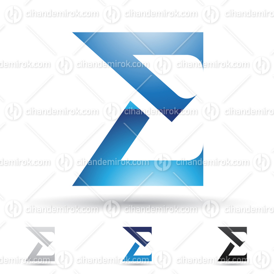 Blue Glossy Abstract Logo Icon of Letter E with Sharp Corners