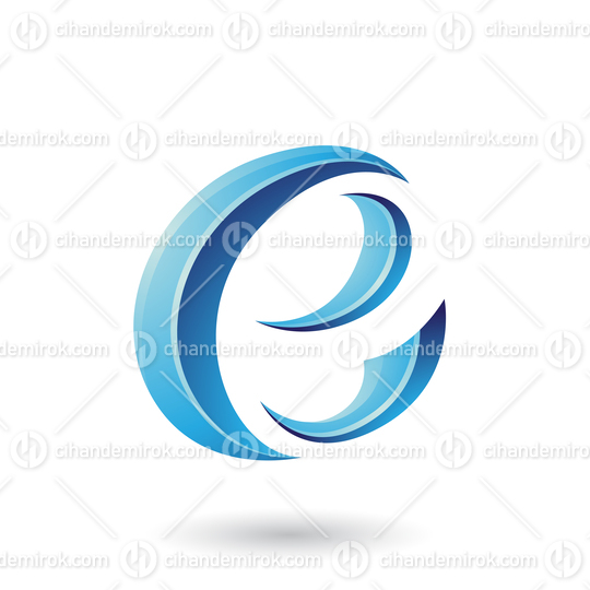 Blue Glossy Crescent Shape Letter E Vector Illustration