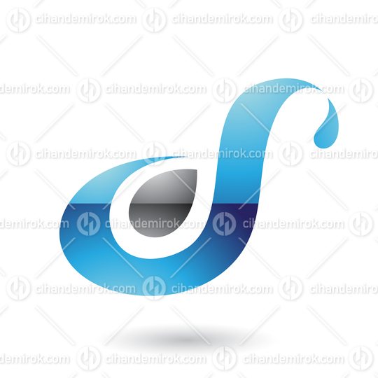 Blue Glossy Curvy Fun Letter D or S Vector Illustration