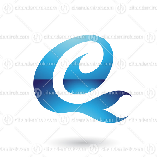 Blue Glossy Curvy Fun Letter E Vector Illustration