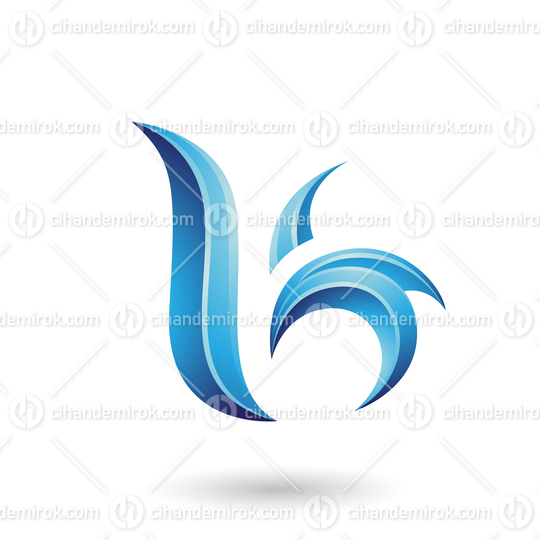 Blue Glossy Leaf Shaped Letter B or K Vector Illustration