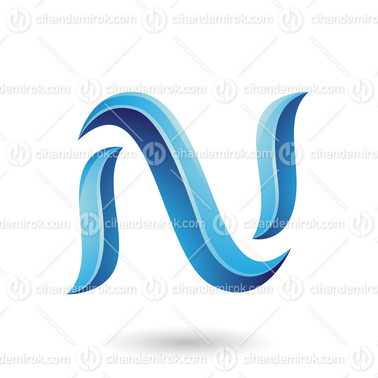 Blue Glossy Snake Shaped Letter N Vector Illustration