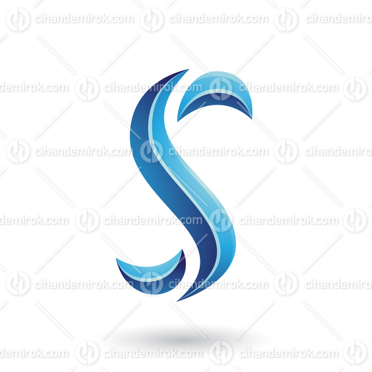 Blue Glossy Snake Shaped Letter S Vector Illustration