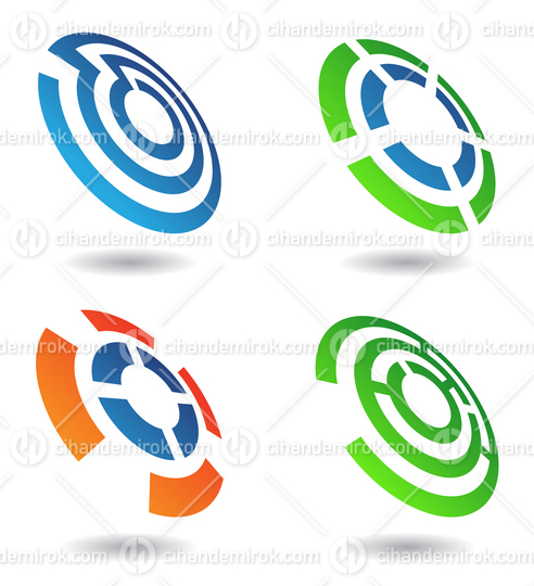 Blue, Green and Orange Maze Icons and Geometrical Shapes in Pers