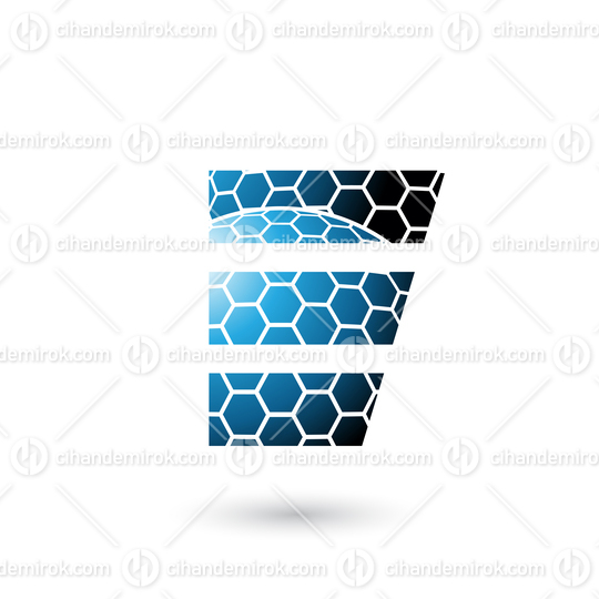Blue Letter E with Honeycomb Pattern Vector Illustration
