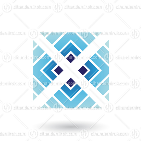 Blue Letter X Icon with Square and Triangles Vector Illustration