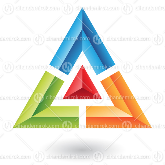 Blue Orange and Green Abstract Triangular 3d Frame Logo Icon with a Red Pyramid