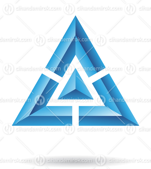 Blue Pyramid Shape Inside an Embossed Triangle Abstract Logo Icon