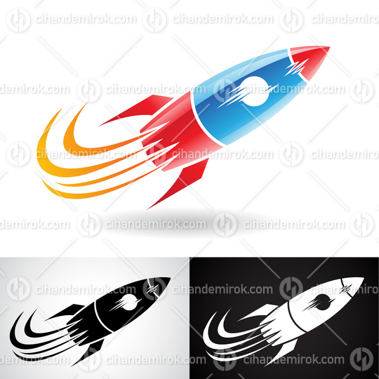 Blue Red Black and White Rocket Illustrations