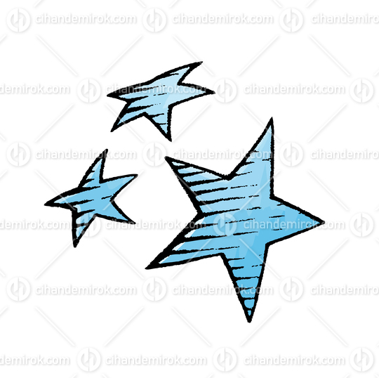 Blue Stars, Scratchboard Engraved Vector