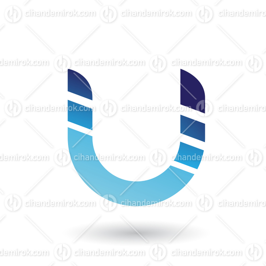 Blue Striped Bold Icon for Letter U Vector Illustration