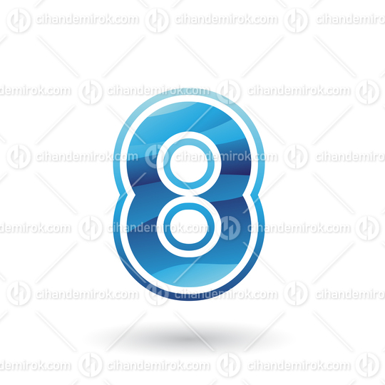 Blue Striped Round Icon for Number 8 Vector Illustration