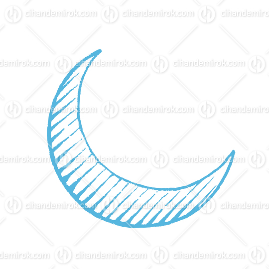 Blue Vectorized Ink Sketch of a Crescent Moon Illustration