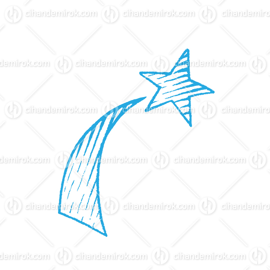 Blue Vectorized Ink Sketch of Shooting Star Illustration