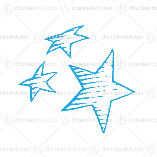 Blue Vectorized Ink Sketch of Stars Illustration