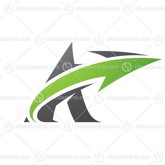 Bold Curvy Black Letter A and a Green Arrow