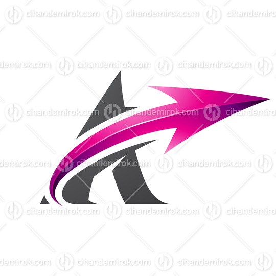 Bold Curvy Black Letter A with a Glossy Magenta Arrow
