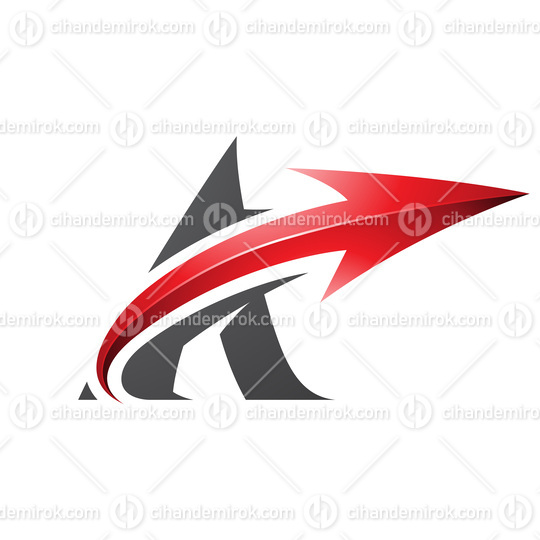 Bold Curvy Black Letter A with a Glossy Red Arrow