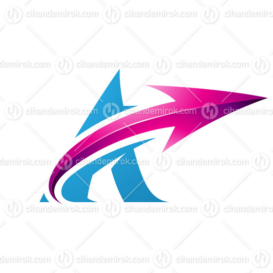 Bold Curvy Blue Letter A with a Glossy Magenta Arrow