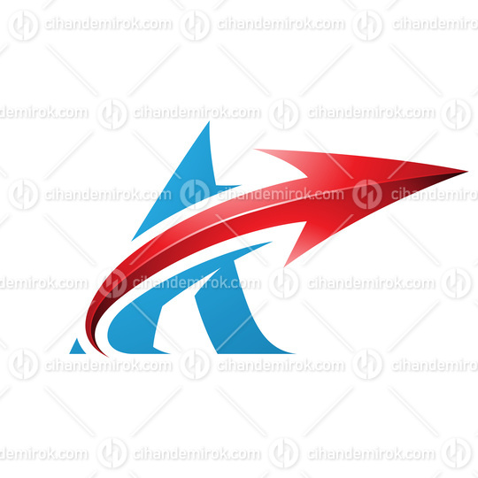Bold Curvy Blue Letter A with a Glossy Red Arrow