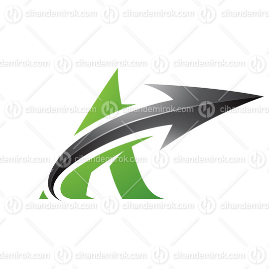 Bold Curvy Green Letter A with a Black Glossy Arrow