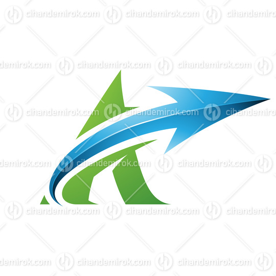 Bold Curvy Green Letter A with a Glossy Blue Arrow