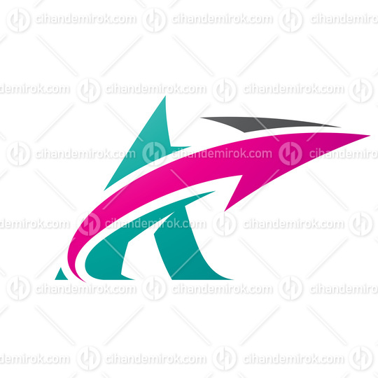 Bold Curvy Green Letter A with a Magenta Arrow