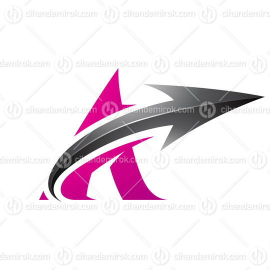 Bold Curvy Magenta Letter A with a Black Glossy Arrow