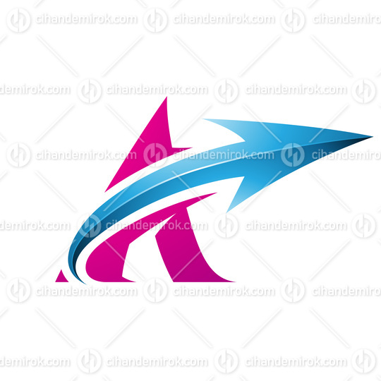 Bold Curvy Magenta Letter A with a Glossy Blue Arrow
