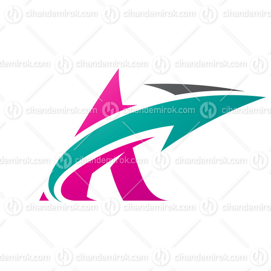 Bold Curvy Magenta Letter A with a Green Arrow