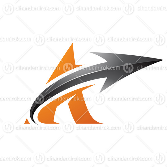 Bold Curvy Orange Letter A with a Black Glossy Arrow