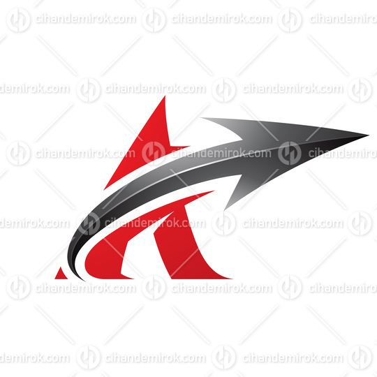 Bold Curvy Red Letter A with a Black Glossy Arrow