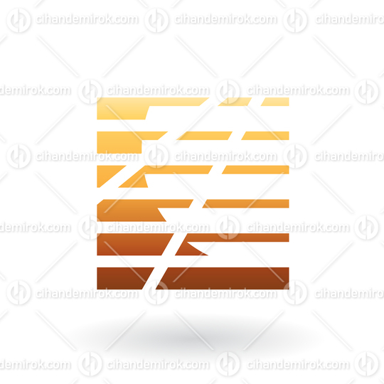 Brown Abstract Square Icon with Stripes and Dashed Lines