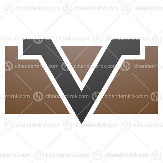 Brown and Black Rectangle Shaped Letter V Icon
