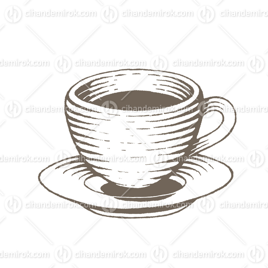 Brown Vectorized Ink Sketch of Coffee Cup Illustration