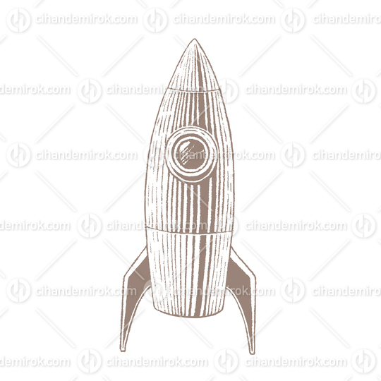 Brown Vectorized Ink Sketch of Rocket Illustration